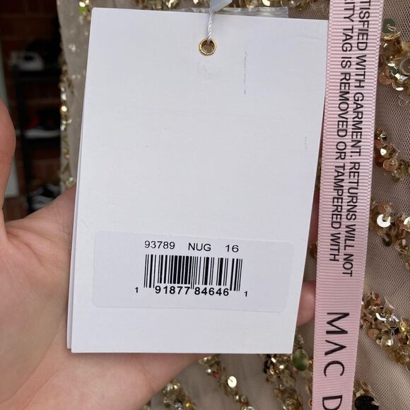 Mac Duggal Bishop sleeve embellished dress 93789 Nude Gold Size 16 NWT - Picture 8 of 8